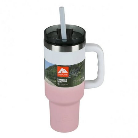 Ozark Trail 40 oz Vacuum Insulated Stainless Steel Tumbler Pink & White