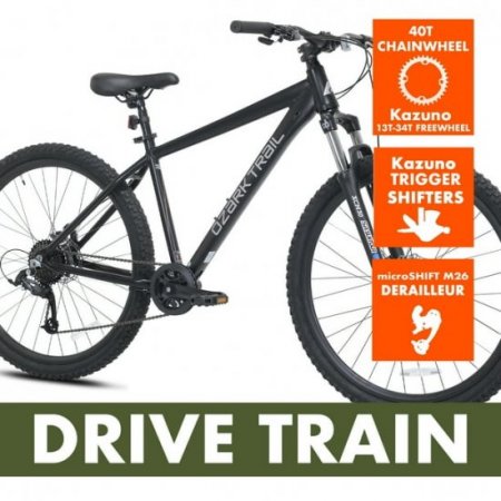 Ozark Trail 27.5" Vibe Mountain Bike, Medium Frame, Black, Adult, Unisex