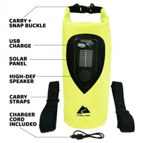 Ozark Trail 10 L Waterproof Portable Speaker Dry Bag with LED Lights, Waterproof Solar and USB Powered, Yellow