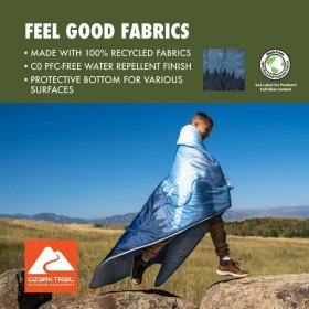 Ozark Trail Packable Blanket, 70" x 60" in Blue Mountain Scene Design with Stuff Sack for Camping Picnics