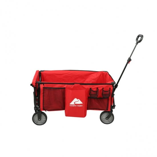 Ozark Trail Camping Utility Wagon with Tailgate & Extension Handle, Red, Polyester, 21.6\" Height