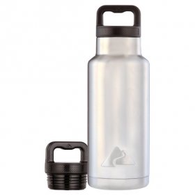 Ozark Trail 36 oz Double-Wall Vacuum-Sealed Stainless-Steel Insulated Water Bottle with Wide Mouth Lid, Silver & Black